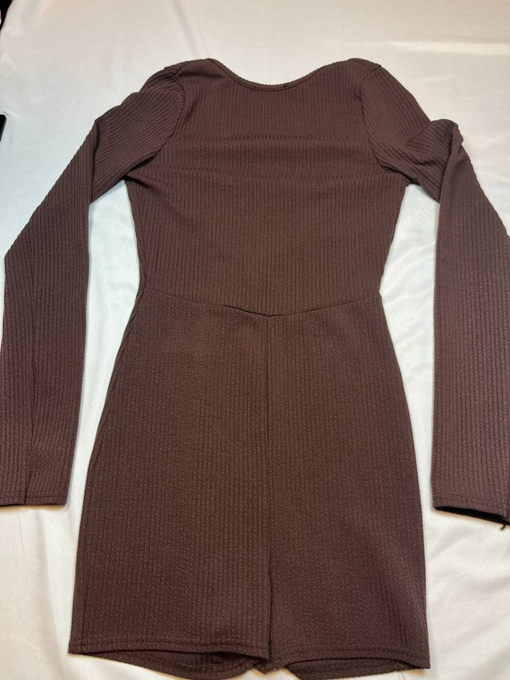 💖4/$20💖PrettyLittleThing Brown Ribbed Long Sleeve Romper US 4 Scoop Back
